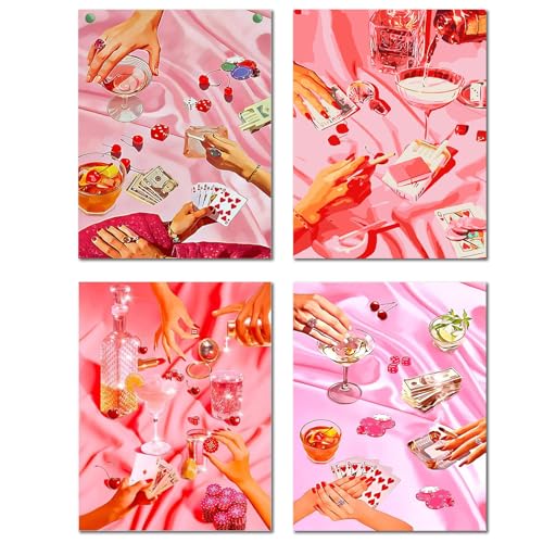 KICHANG 4Pcs Pink Vintage Diamond Painting Diamond Art Kits for Adults5D Diamond Dots Diamond Art KitsRound Full Drill Diamonds Crafts for Home DecorGift12x16in - Image 1