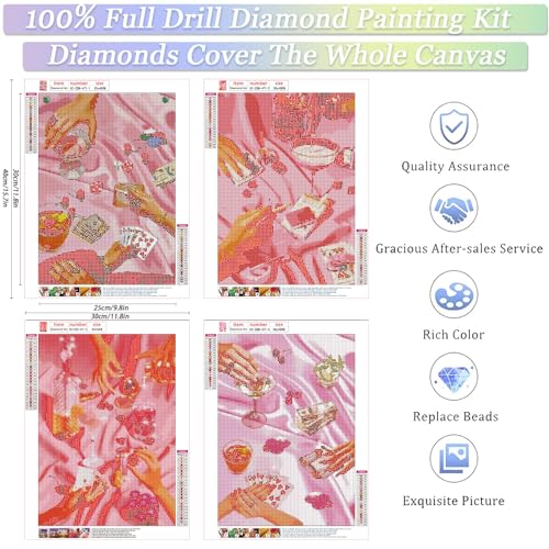 KICHANG 4Pcs Pink Vintage Diamond Painting Diamond Art Kits for Adults5D Diamond Dots Diamond Art KitsRound Full Drill Diamonds Crafts for Home DecorGift12x16in - Image 3