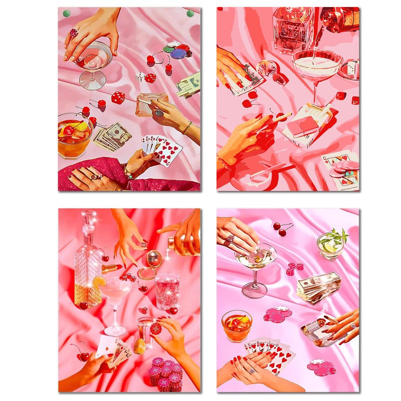 KICHANG 4Pcs Pink Vintage Diamond Painting Diamond Art Kits for Adults5D Diamond Dots Diamond Art KitsRound Full Drill Diamonds Crafts for Home DecorGift12x16in - Image 2