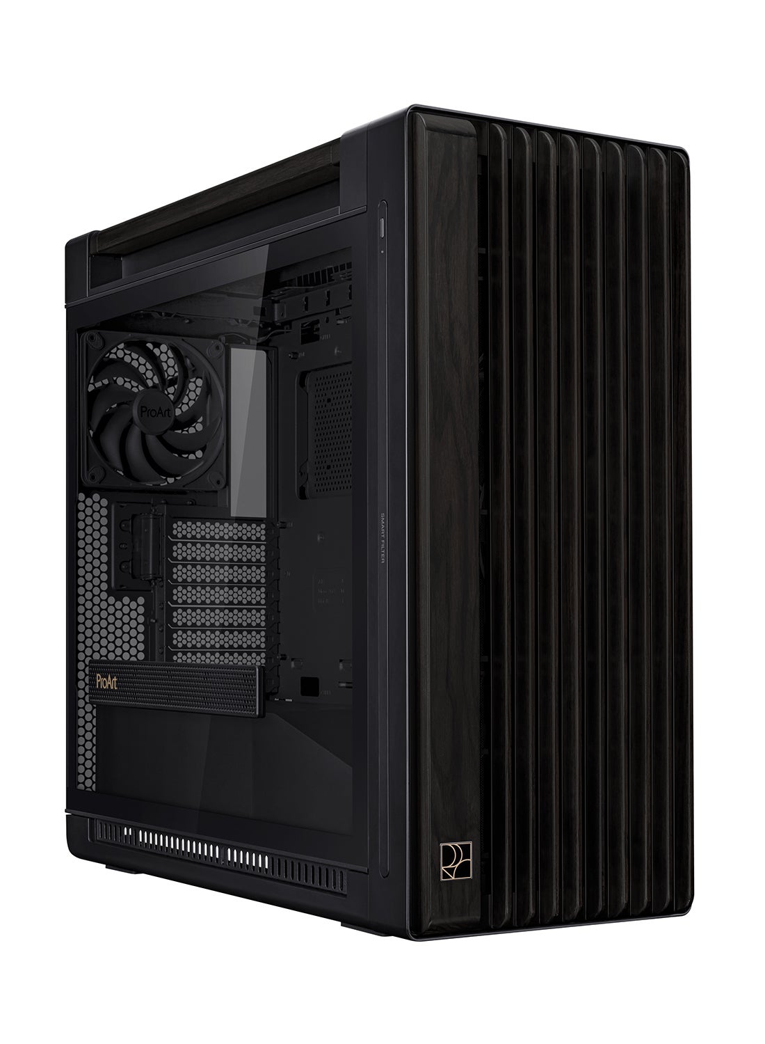 ProArt PA602 Wood Edition Mid Tower ATX Case - Tempered Glass Panel, Natural Wood Finish, EATX Support, 420mm Radiator Support, 2 x 200mm Pre-installed Fans, 8 Expansion Slots, ARGB Lighting, Cable Management, USB 3.2 Type-C, Tool-Free Design, Removable Dust Filters | 90DC00J0-B09010 Black