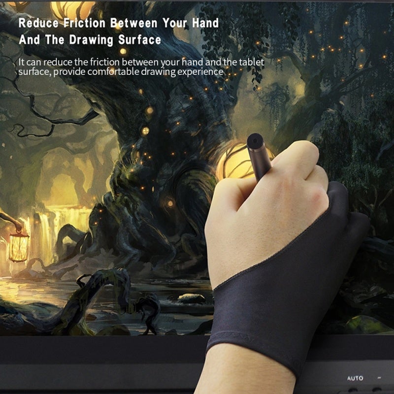 Artist Glove: 2-Finger Design Soft Lycra Nylon Black - Ergonomic Smudge-proof Friction-reducing Drawing Glove for Graphic Tablet & Pen Display Users - Image 5