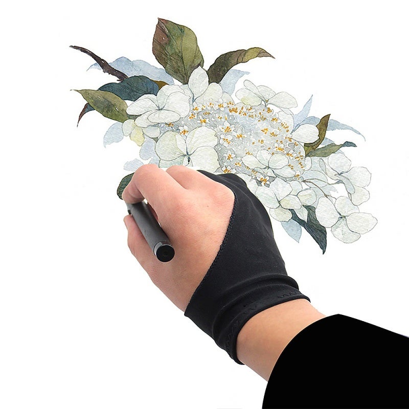 Artist Glove: 2-Finger Design Soft Lycra Nylon Black - Ergonomic Smudge-proof Friction-reducing Drawing Glove for Graphic Tablet & Pen Display Users - Image 1