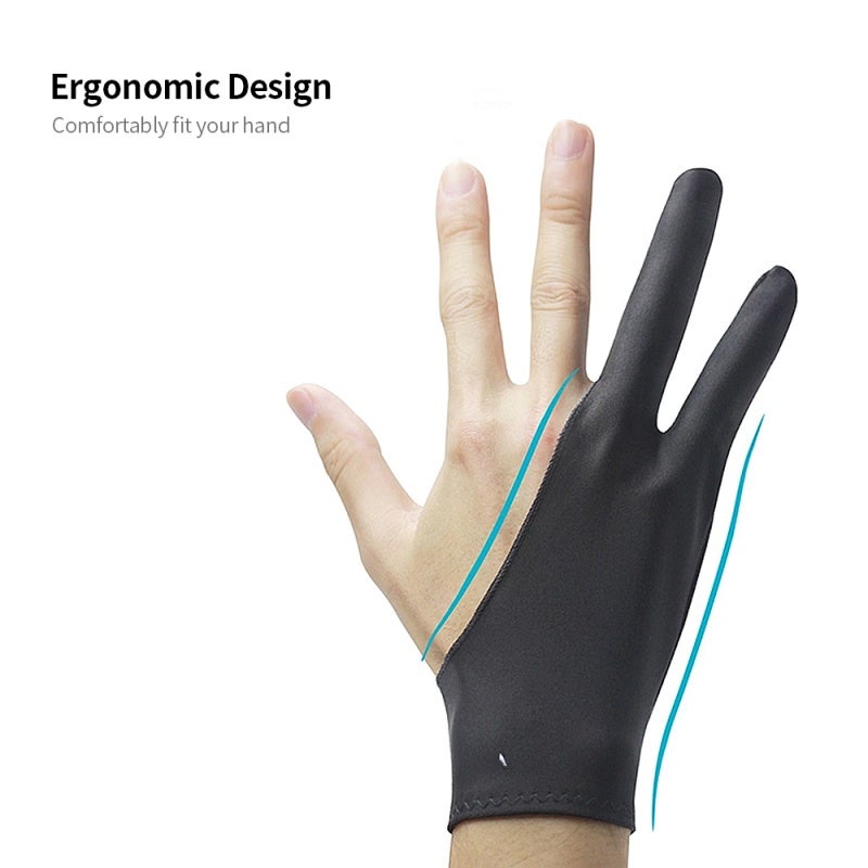 Artist Glove: 2-Finger Design Soft Lycra Nylon Black - Ergonomic Smudge-proof Friction-reducing Drawing Glove for Graphic Tablet & Pen Display Users - Image 3