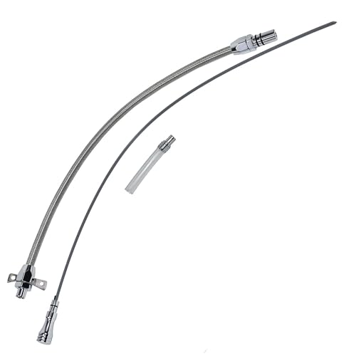 A-Team Performance Flexible Billet Dipstick Tube For Transmission Oil - 29-3/8 in Filler Tube - Billet Aluminum Handle & Braided Hose - Firewall Mount Engine Dipstick Kit - Compatible with GM 4L60E - Image 1