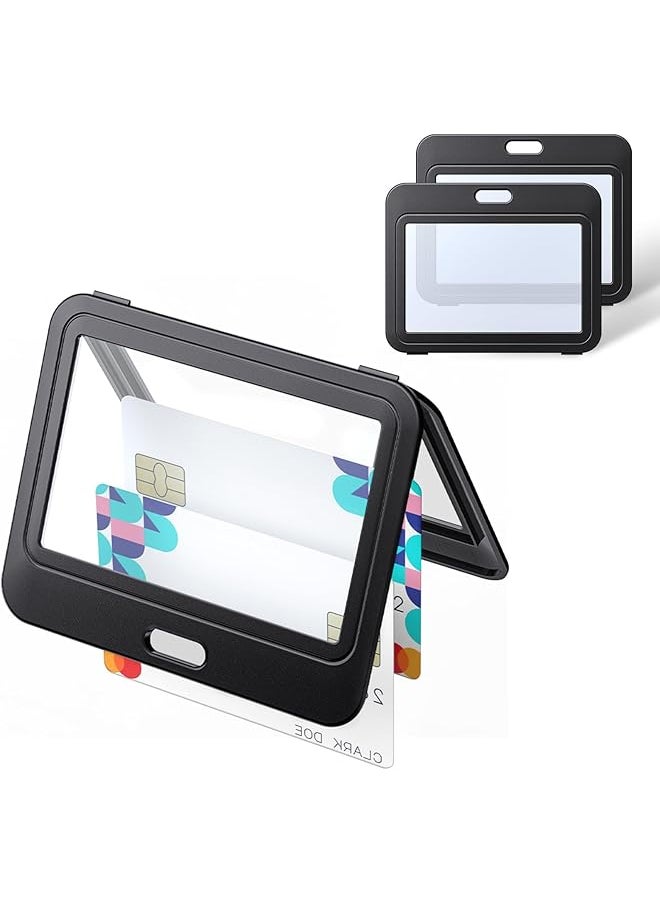 erorex 10 Pack Id Badge Holder With Double Sided Windows Horizontal Hard Plastic Case Black Card Protector Pouch For Office School Id Credit Cards Proximity Key Cards Driver'S Licenses And Passes  - Image 1