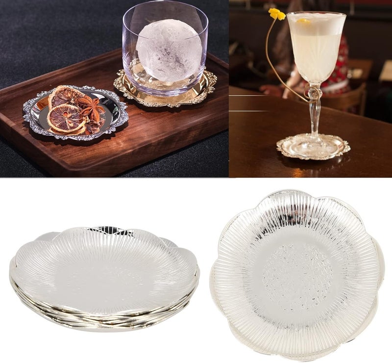 klarako 6pcs Coasters Creative Drink Coaster with Rack Nonklarako Slip Metal Cup Mats Tabletop Display with Holder for Bar,Home, Kitchen,Coffee Table Centerpieces Decor Gold - Image 2