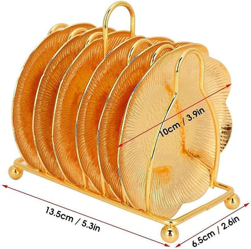 klarako 6pcs Coasters Creative Drink Coaster with Rack Nonklarako Slip Metal Cup Mats Tabletop Display with Holder for Bar,Home, Kitchen,Coffee Table Centerpieces Decor Gold - Image 4