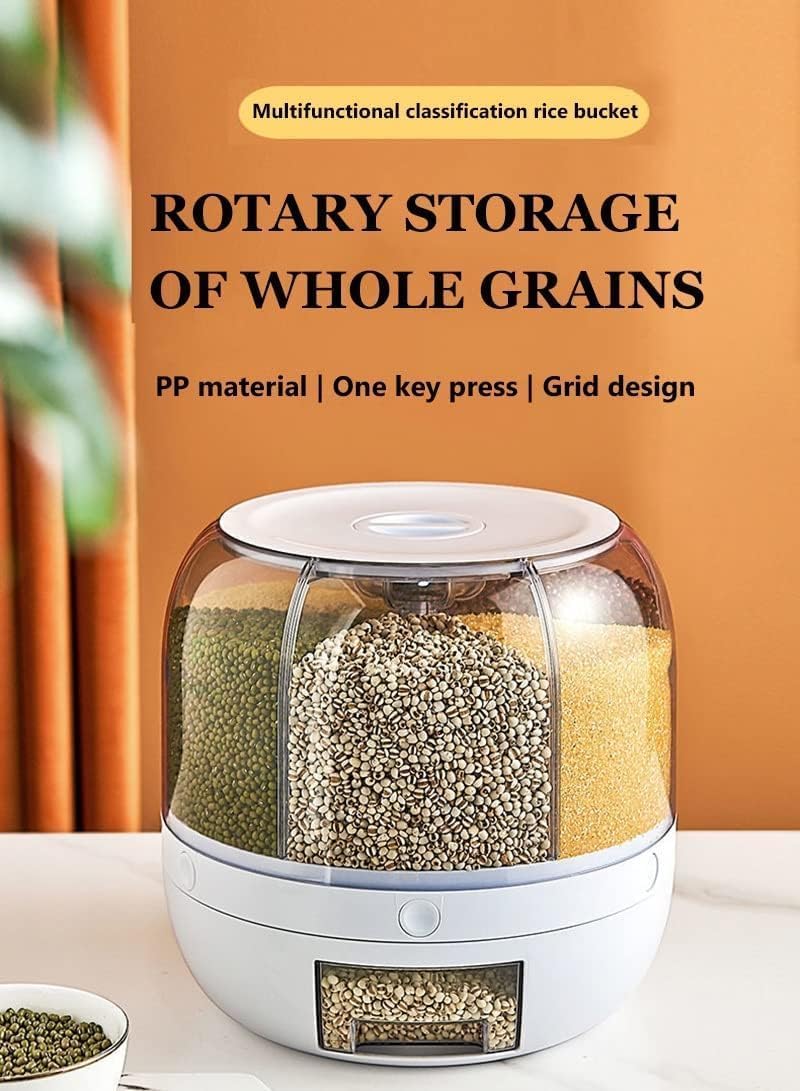 Ketumal Ketumal 5kg Rice Storage Container Cereal Dispenser for Kitchen Multi 6 Compartment Spice Grain Organizer Bucket Insect Moisture Proof Sealed Rice Storage Box Rice Jar  - Image 4