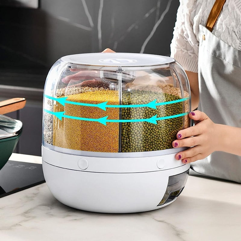 Ketumal Ketumal 5kg Rice Storage Container Cereal Dispenser for Kitchen Multi 6 Compartment Spice Grain Organizer Bucket Insect Moisture Proof Sealed Rice Storage Box Rice Jar  - Image 2