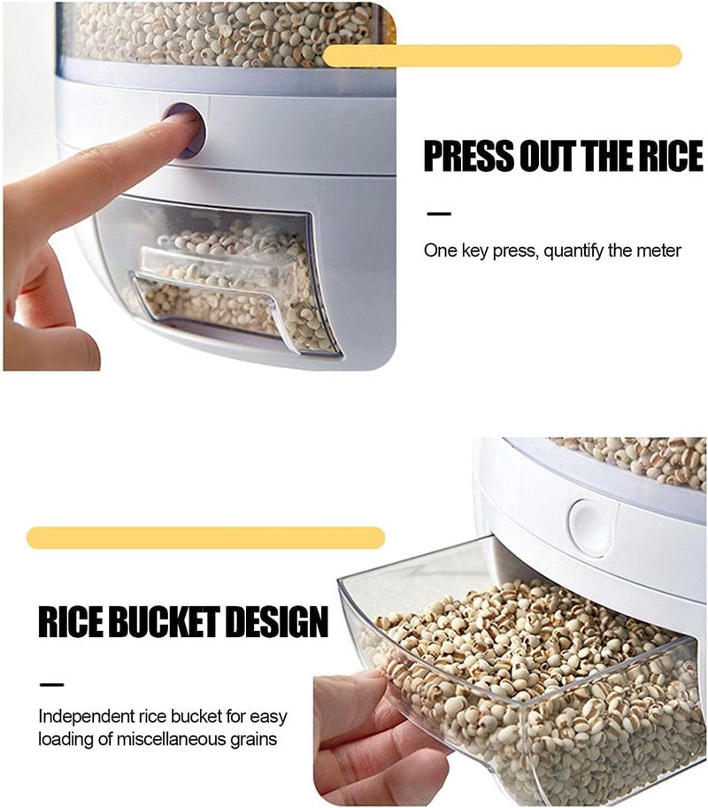 Ketumal Ketumal 5kg Rice Storage Container Cereal Dispenser for Kitchen Multi 6 Compartment Spice Grain Organizer Bucket Insect Moisture Proof Sealed Rice Storage Box Rice Jar  - Image 5