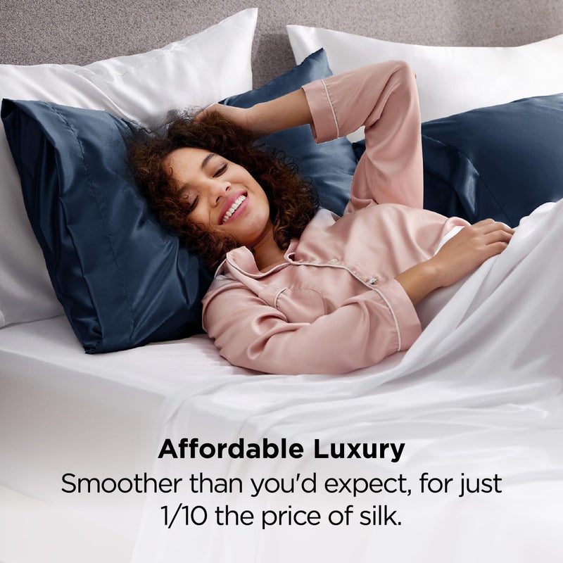 Bedsure Satin Pillowcases, Similar to Silk Pillow Cases Queen Size Set of 2, Pillow Case for Sleeping Women with Envelope Closure, Gifts for Women Men, Blue, 20x30 Inches, 2pcs - Image 5