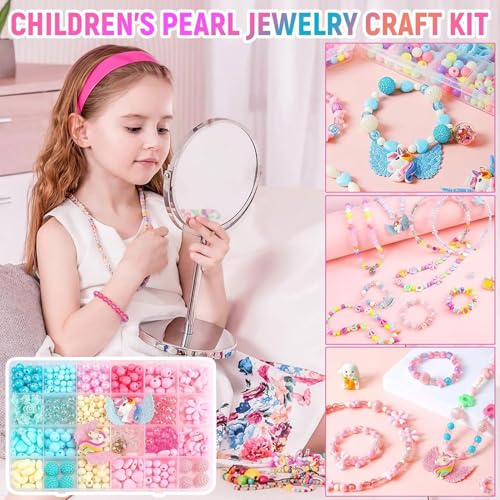 DOUSHI Jewellery Making Kit for Girls 390 Pcs | DIY Bracelet Beads Set for Kids Age 5-12 | Safe Craft Kit with Storage Box | Birthday Gift for Girls - Image 5