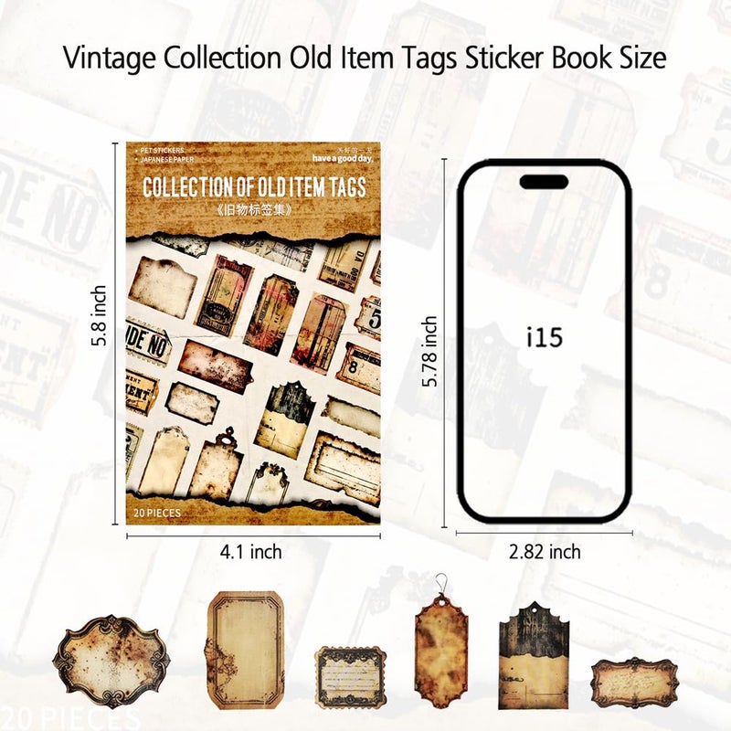 Dwpetzo Vintage Scrapbook Stickers, Retro Collection Labels Tags Frames Ephemera for Junk Journal Supplies, 20 Sheets Diecut PET Washi Stickers Book for Journaling, Scrapbooking, Crafts Arts - Image 5