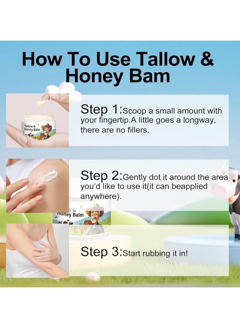 ATRJSZ Tallow Honey Balm | Beef Tallow for Skin - Handmade All-Natural Moisturizer with Grass-Fed Beef Tallow & Raw Wild Honey for Smooth, Hydrated Skin (1PCS)-T1 - Image 5