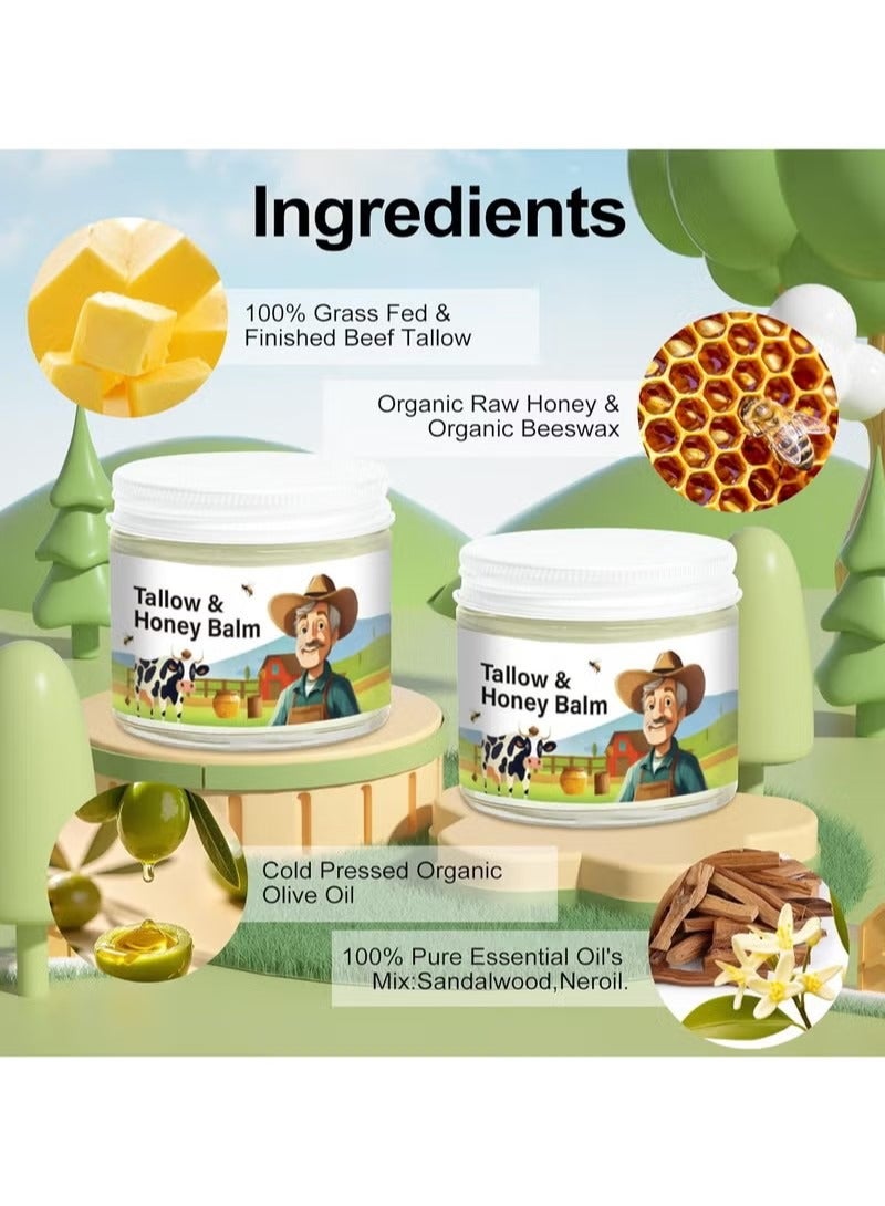 ATRJSZ Tallow Honey Balm | Beef Tallow for Skin - Handmade All-Natural Moisturizer with Grass-Fed Beef Tallow & Raw Wild Honey for Smooth, Hydrated Skin (1PCS)-T1 - Image 3