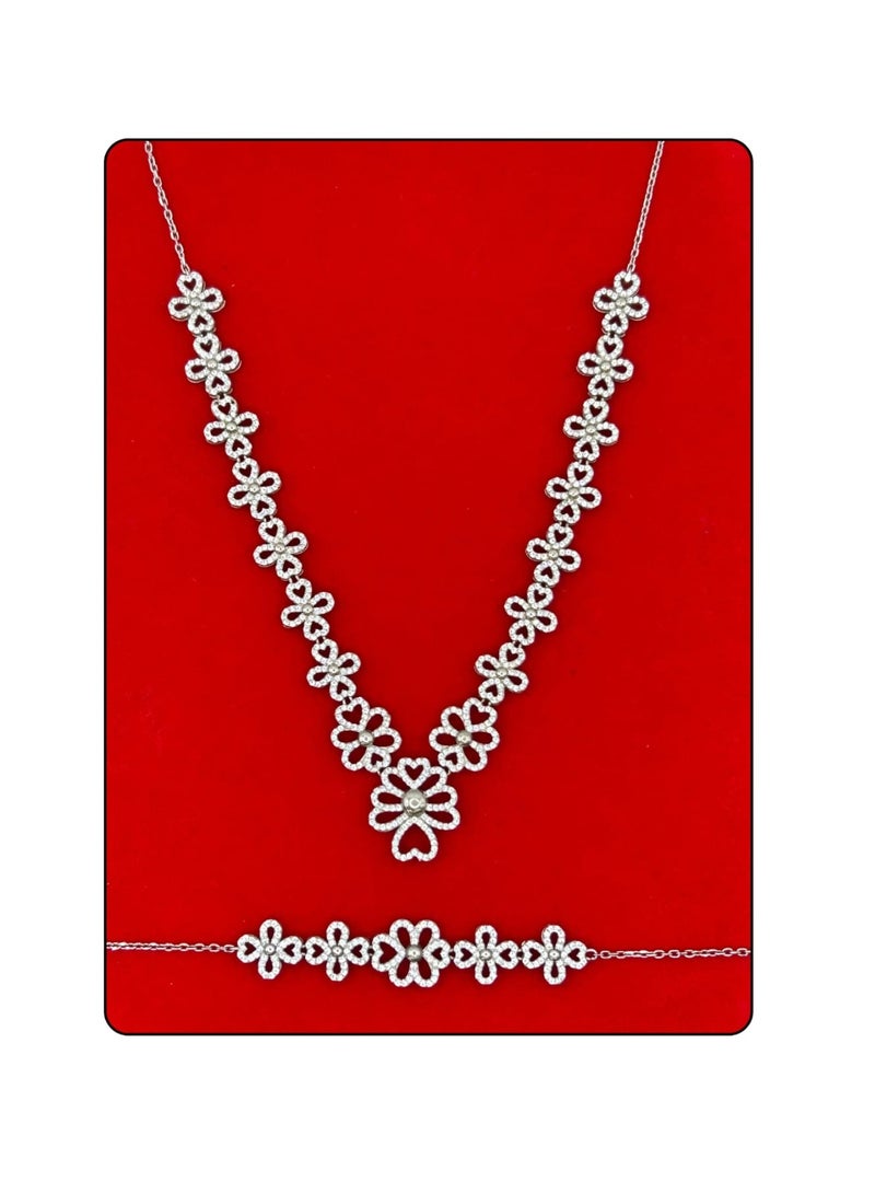 Armaaj Bridal jewelry set featuring a floral inspired necklace,earrings ,a ring and bracelet - Image 2