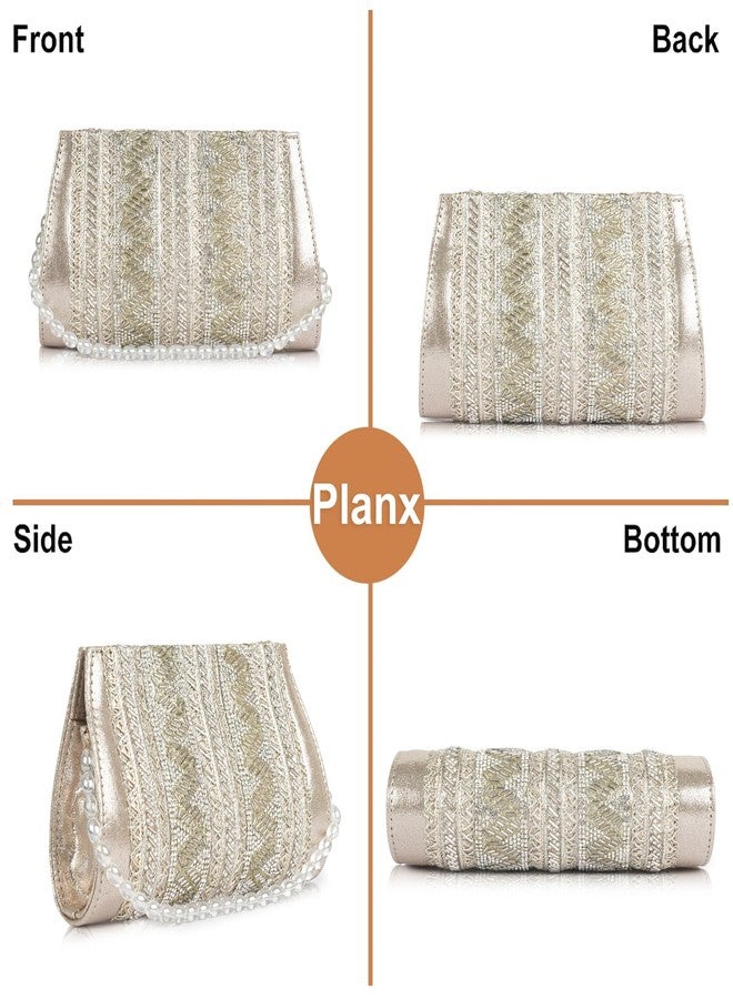 PLANX SILK Stylish Fancy Unique Designer Potli Bag - Embroidered Pearl Handle Festive Clutch - Image 5