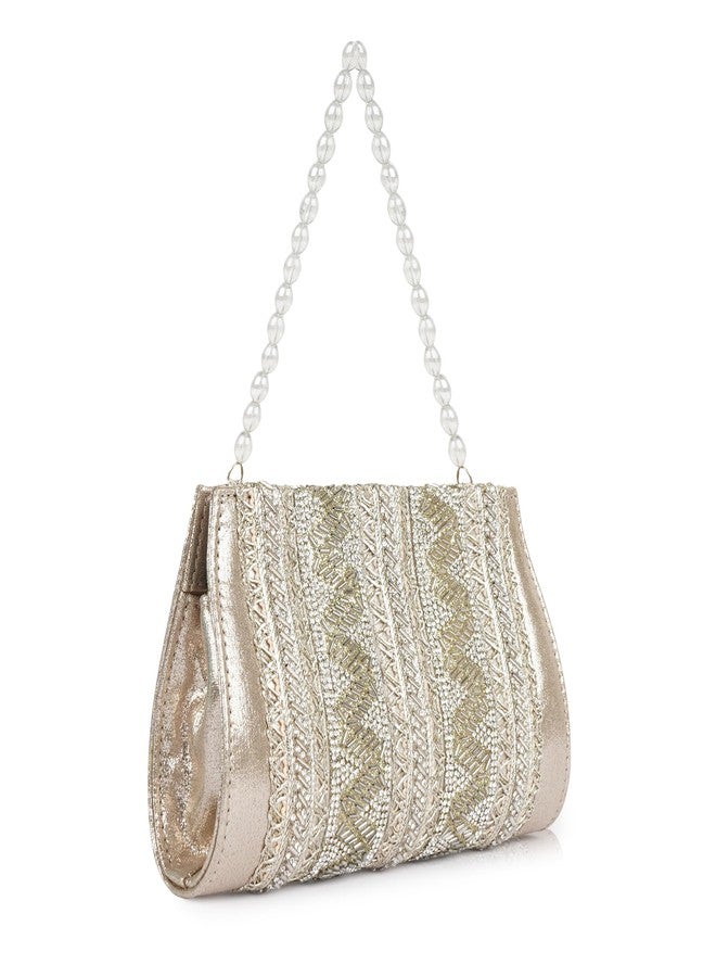 PLANX SILK Stylish Fancy Unique Designer Potli Bag - Embroidered Pearl Handle Festive Clutch - Image 1