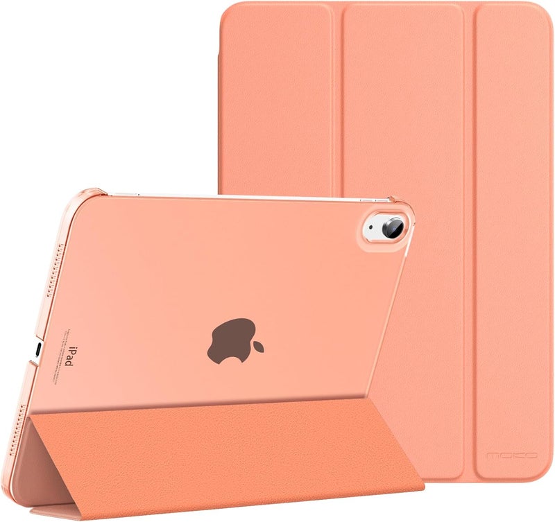 MoKo Case for iPad 10th Generation 2022, iPad 10.9 Case, Thin Lightweight PU Leather Tablet Case with Auto Sleep/Wake Function, Translucent PC Back, Apricot Orange - Image 1