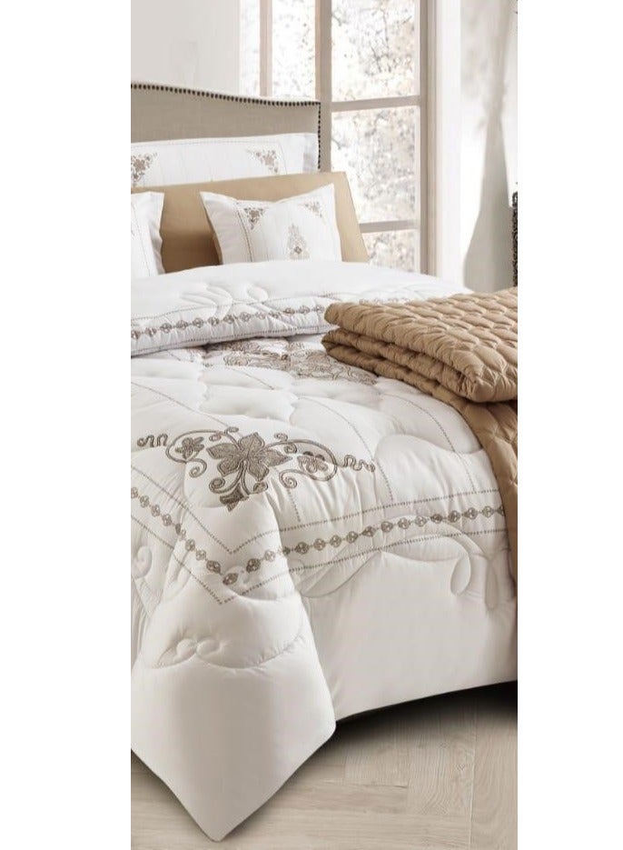 AKD Double bed set with an exclusive and attractive embroidered pattern, made of luxurious microfiber. Includes:  1 Quilt 240*260cm 1 Fitted Sheet 200*200*30cm 2 Decorative Pillowcases 75*50*5cm 2 Pillowcases 75*50cm - Image 3