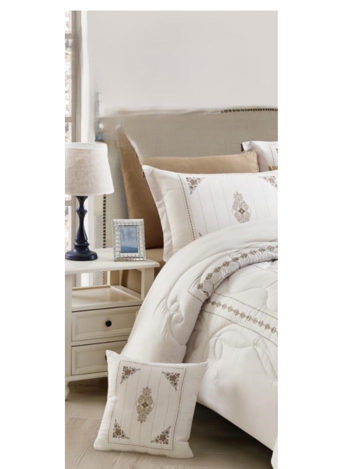 AKD Double bed set with an exclusive and attractive embroidered pattern, made of luxurious microfiber. Includes:  1 Quilt 240*260cm 1 Fitted Sheet 200*200*30cm 2 Decorative Pillowcases 75*50*5cm 2 Pillowcases 75*50cm - Image 2