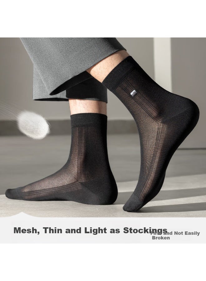 Zjzue Mulberry Silk Socks For Men, Summer Thin Mesh Breathable Dry Non-stuffy Antibacterial Deodorant Black Business Mid-calf Socks - Image 3
