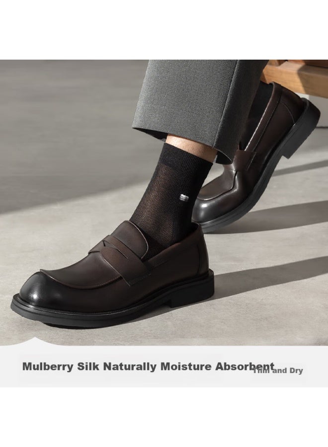 Zjzue Mulberry Silk Socks For Men, Summer Thin Mesh Breathable Dry Non-stuffy Antibacterial Deodorant Black Business Mid-calf Socks - Image 4