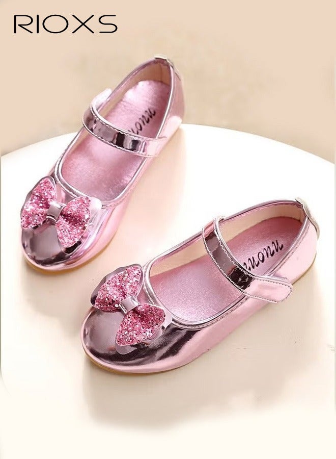 ريوكس أحذية ماري جين للفتيات الصغيرات، أحذية برنسيس أنيقة مرصعة بأحجار الراين للفتيات الصغيرات، أحذية باليه ماري جين مريحة وخفيفة الوزن، أحذية مسطحة مانعة للانزلاق، أحذية للزي المدرسي، مناسبة لحفلات الزفاف وحفلات التخرج وحفلات أعياد الميلاد وغيرها، لون وردي - Image 1