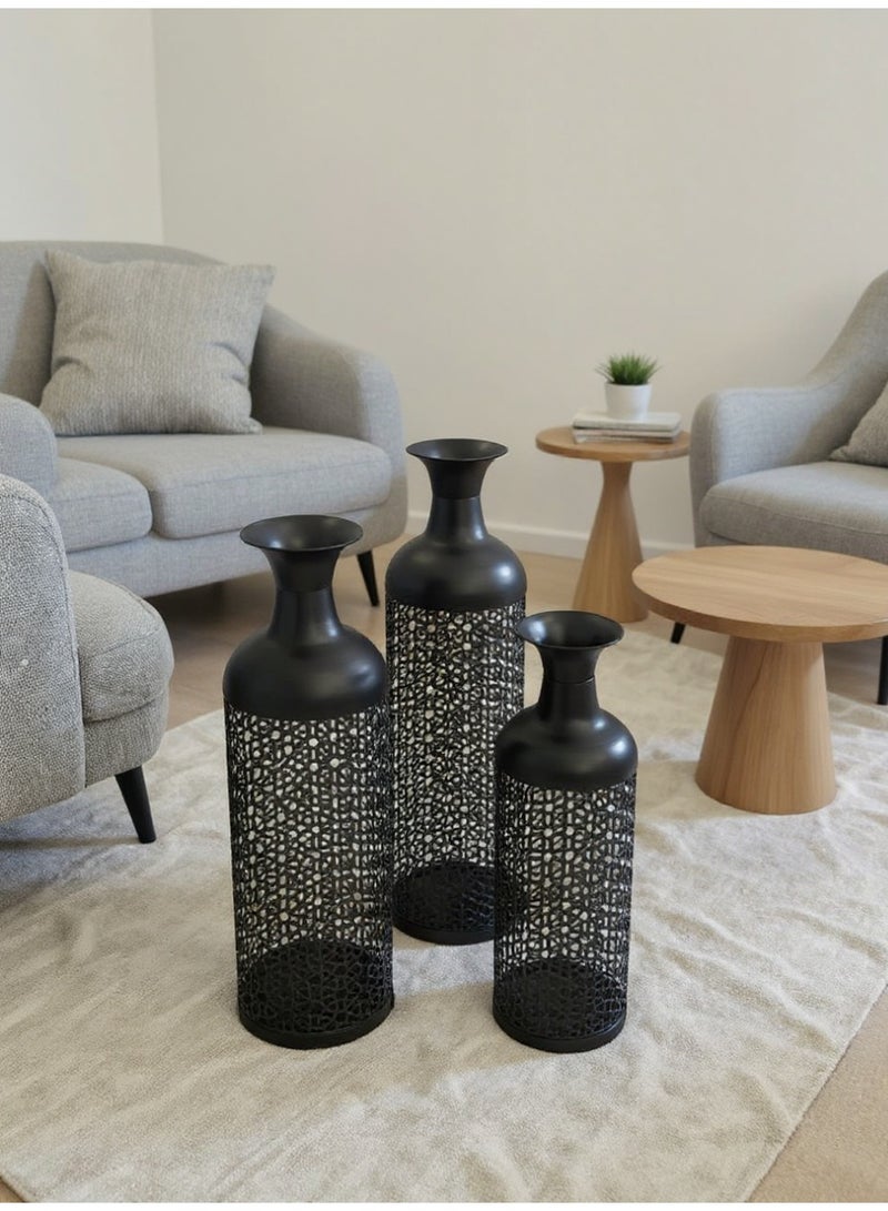 Living Set of Three Steel Vases with a Modern, Unique Design - Image 1