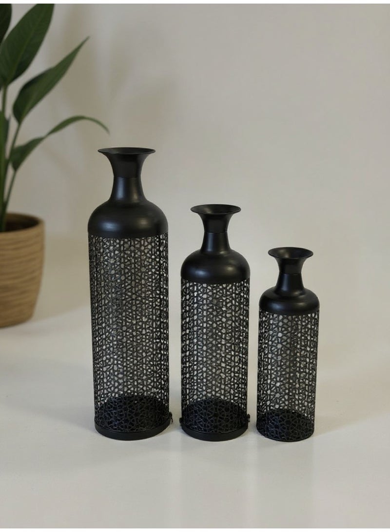 Living Set of Three Steel Vases with a Modern, Unique Design - Image 2
