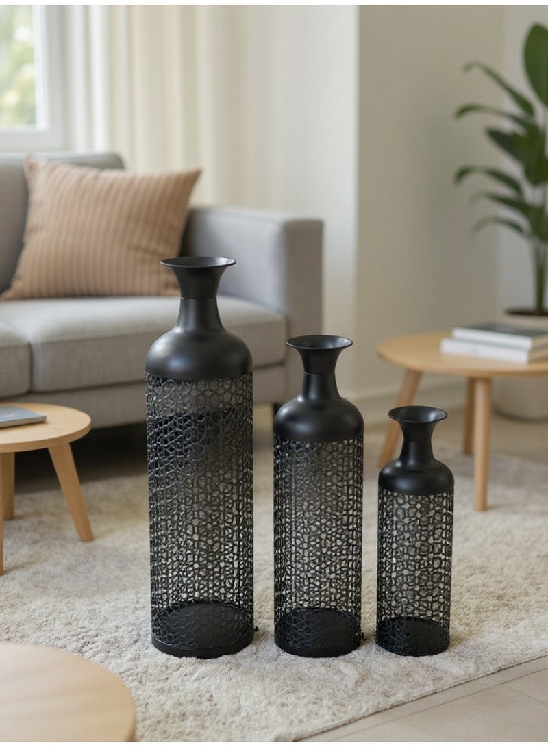 Living Set of Three Steel Vases with a Modern, Unique Design - Image 3