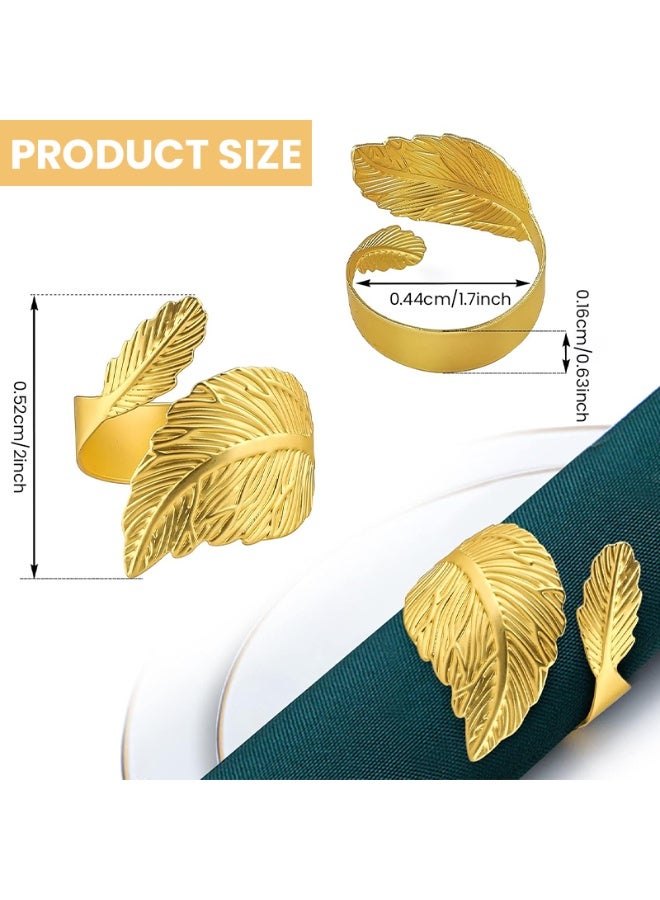HANNEA® 12 Pack Gold Napkin Rings, Metal Ring Napkin Buckle Holder, Leaf Shaped Napkin Rings Elegant Table Decorations for Wedding Party Dinner Table Decoration - Image 4