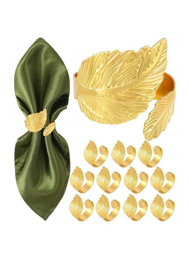 HANNEA® 12 Pack Gold Napkin Rings, Metal Ring Napkin Buckle Holder, Leaf Shaped Napkin Rings Elegant Table Decorations for Wedding Party Dinner Table Decoration - Image 1