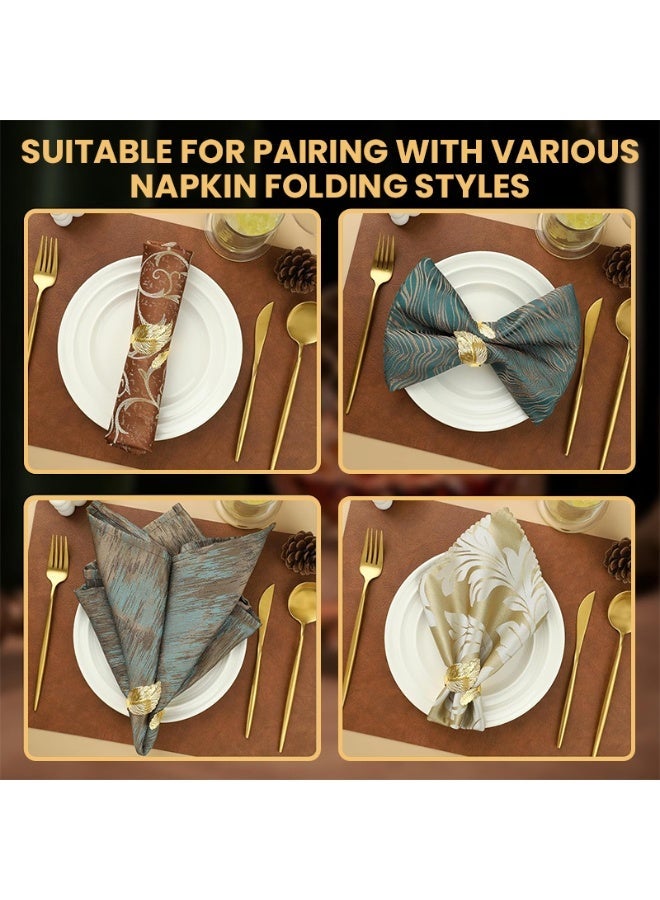HANNEA® 12 Pack Gold Napkin Rings, Metal Ring Napkin Buckle Holder, Leaf Shaped Napkin Rings Elegant Table Decorations for Wedding Party Dinner Table Decoration - Image 2