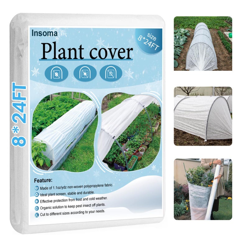 Insoma 1.1oz/yd Plant Covers Freeze Protection,8 * 24ft Floating Row Cover for Garden, Frost Plant Blanket for Winter Frost/Sun Pest Protection - Image 1