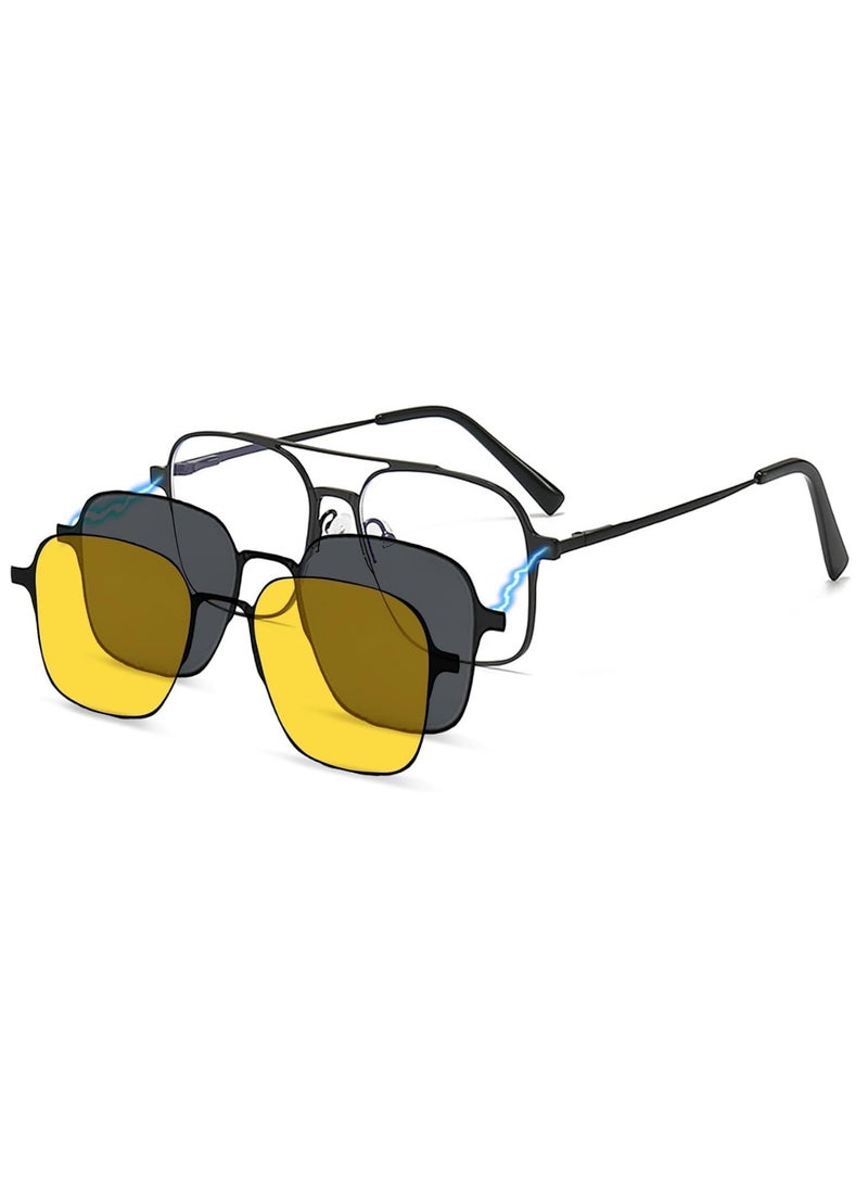 SHOELAY 3-in-1 Magnetic Clip-On Sunglasses for Men and Women, Polarized Aviator Eyewear with Blue Light Blocking Lenses, Durable Metal Frame Glasses Set for Driving and Daily Outdoor Use - Image 1
