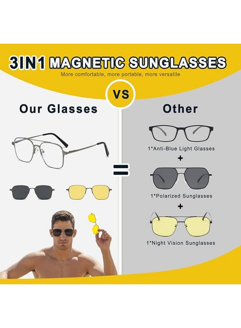 SHOELAY 3-in-1 Magnetic Clip-On Sunglasses for Men and Women, Polarized Aviator Eyewear with Blue Light Blocking Lenses, Durable Metal Frame Glasses Set for Driving and Daily Outdoor Use - Image 5