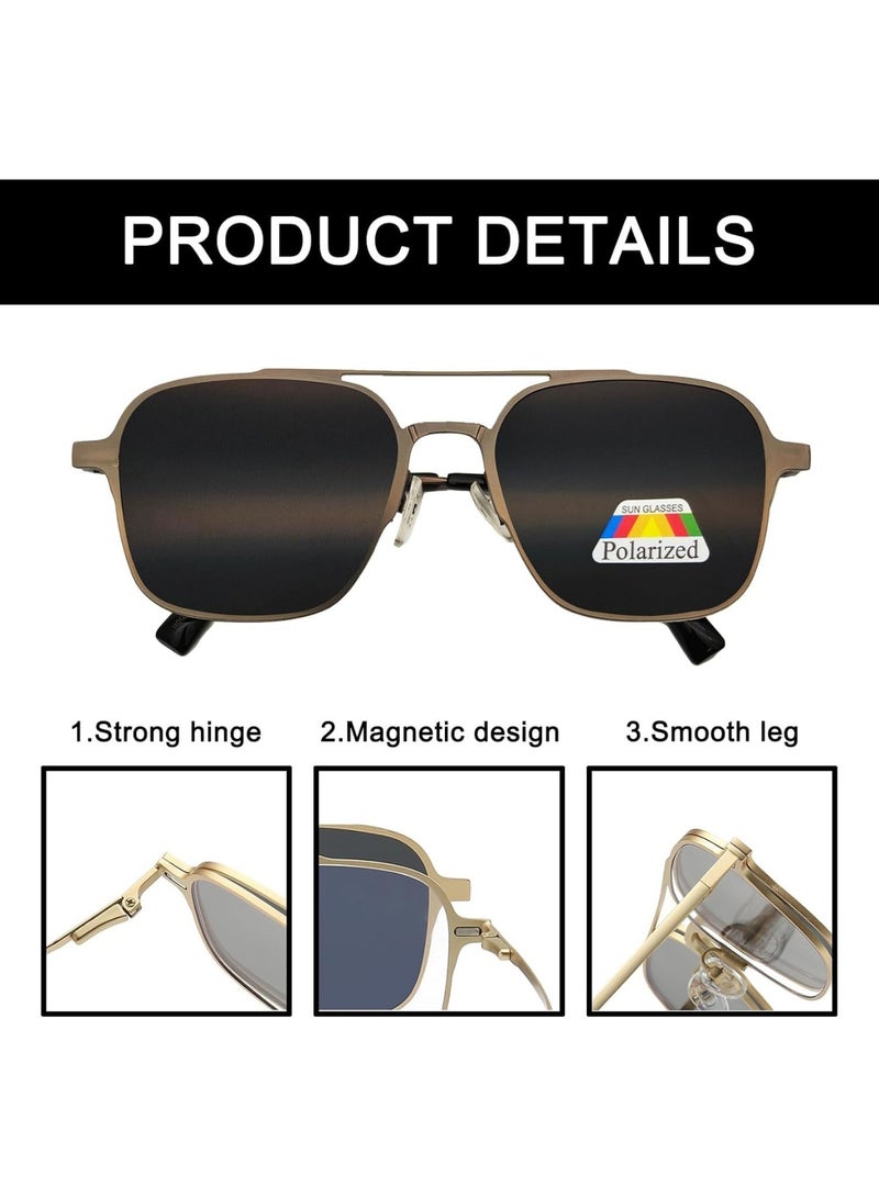 SHOELAY 3-in-1 Magnetic Clip-On Sunglasses for Men and Women, Polarized Aviator Eyewear with Blue Light Blocking Lenses, Durable Metal Frame Glasses Set for Driving and Daily Outdoor Use - Image 4