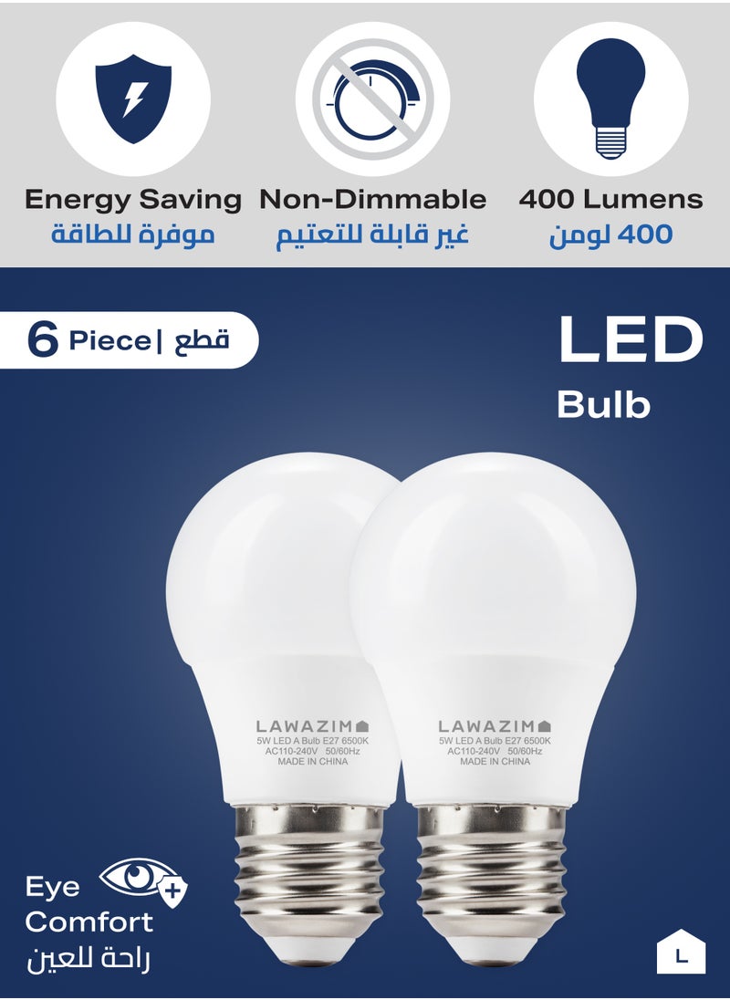 LAWAZIM 5W LED Bulb A50 E27 - 6-Piece 6500K Daylight - Energy Saving 35W Equivalent Non-Dimmable Lightbulbs with 400 Lumens and a Lifespan of 15,000 Hours - for Home, Kitchen, and Bedroom Lighting  - Image 3