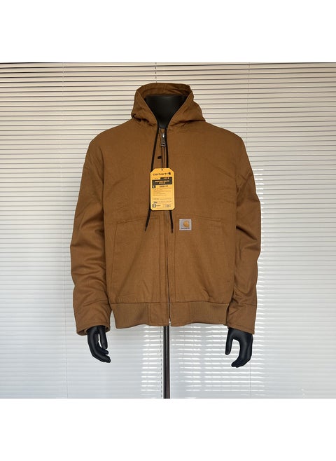 In-Stock Carharrt American Style Thickened Work Jacket J130 Hooded Casual Canvas Coat For Loose Fit Regular Length Jacket Brown [cotton added]