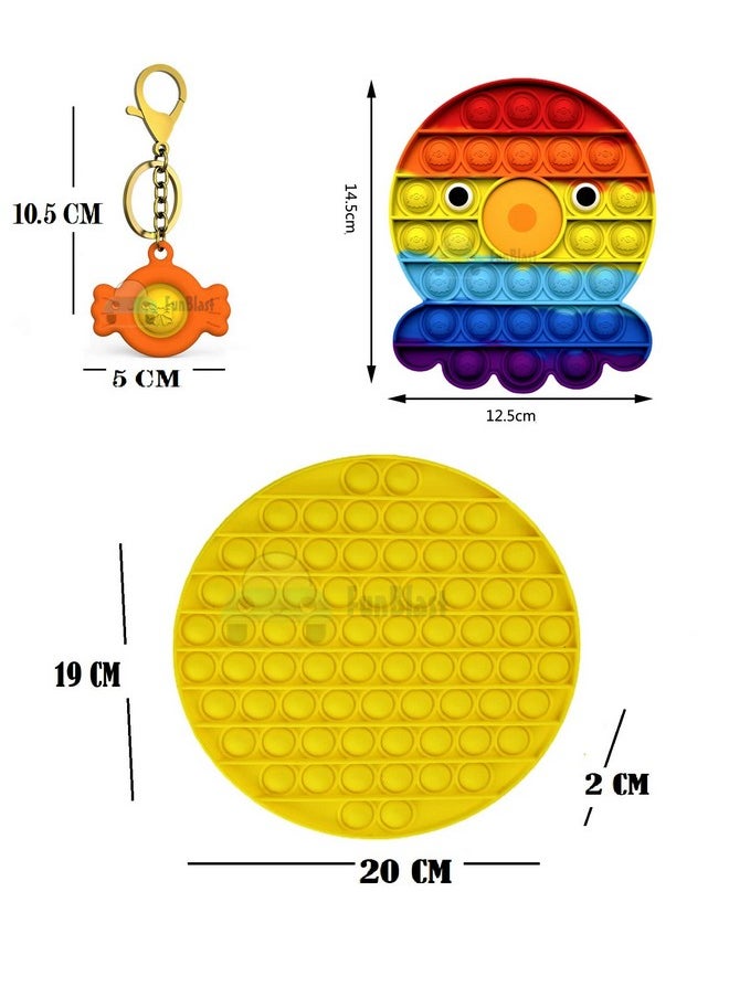 FunBlast - FunBlast Pop it Set, Pop Bubble Fidget Toys, Pop it Keychain, Kids Toy Jumbo Pop it Toys Set - Pack of 3 Real Silicone Fidget Pop It, Keychain Toy for Kids, Bubble Toy for Kids - Image 1