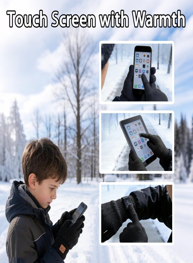 YukiniYa Kids Gloves Winter Thermal Double-Layer Knit Wool Fleece Lined Touchscreen for Boys Girls 4-18 Years Cold Weather, Black, XL (Above 15 Years, L= 9.5inch) - Image 5