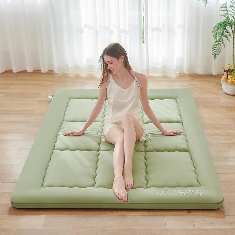 GORTUPI Twin Size Japanese Floor Futon Foldable Futon Mattress for Floor Tatami Mattress Portable Rollaway Bed for Guest Playmat for Kids Tatami Sleeping Pad Japanese Mattress for Adults Green A - Image 1