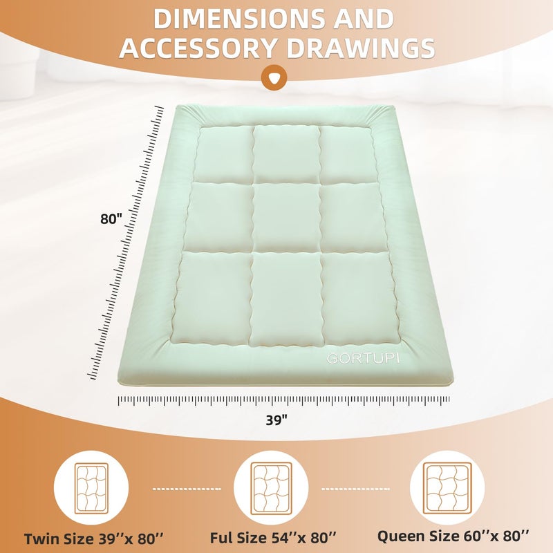 GORTUPI Twin Size Japanese Floor Futon Foldable Futon Mattress for Floor Tatami Mattress Portable Rollaway Bed for Guest Playmat for Kids Tatami Sleeping Pad Japanese Mattress for Adults Green A - Image 4