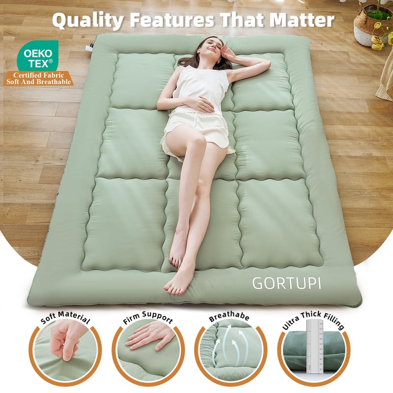 GORTUPI Twin Size Japanese Floor Futon Foldable Futon Mattress for Floor Tatami Mattress Portable Rollaway Bed for Guest Playmat for Kids Tatami Sleeping Pad Japanese Mattress for Adults Green A - Image 3
