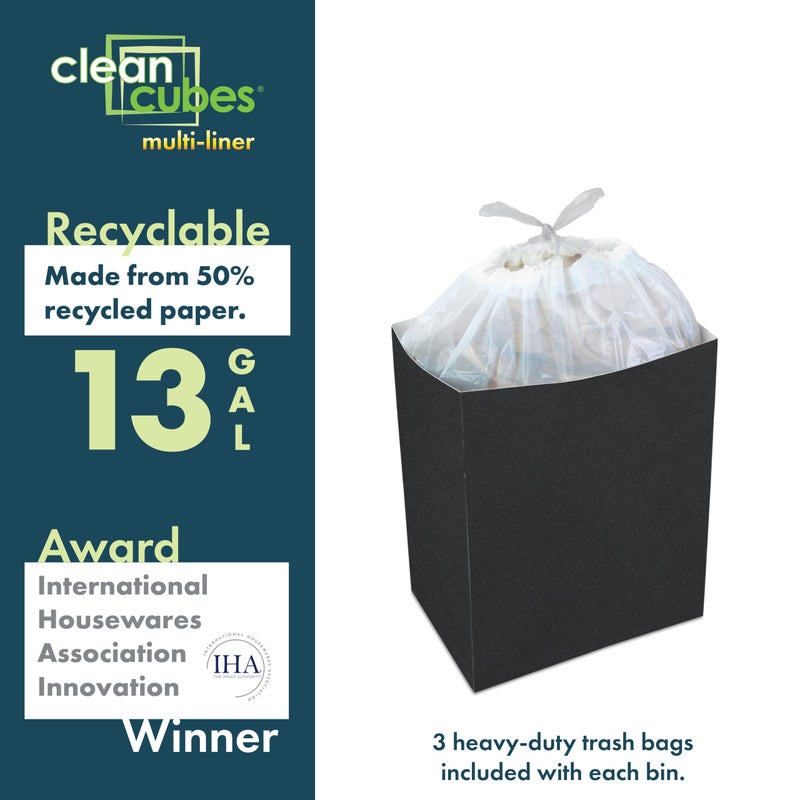 Clean Cubes 13 Gallon Disposable Pop-Up Trash Cans (3-Pack, Multi-Liner) with Fitted Bags â€“ Foldable Garbage & Recycling Bins for Parties, Events & Kitchen (Black, 17" H x 13.5" W x 10" D) - Image 4
