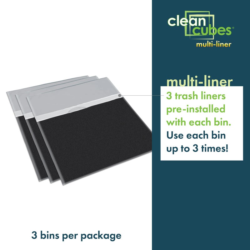 Clean Cubes 13 Gallon Disposable Pop-Up Trash Cans (3-Pack, Multi-Liner) with Fitted Bags â€“ Foldable Garbage & Recycling Bins for Parties, Events & Kitchen (Black, 17" H x 13.5" W x 10" D) - Image 3