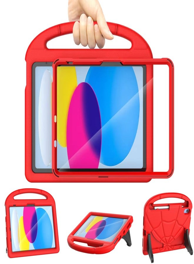 جراب أطفال لجهاز iPad A16 الجيل الحادي عشر 11 بوصة 2025/iPad الجيل العاشر 10.9 بوصة 2022، غطاء Sanyetral خفيف الوزن ومقاوم للصدمات مع واقي شاشة/حامل قلم/مقبض/حامل لجهاز iPad الجيل العاشر/الحادي عشر - أحمر - Image 1