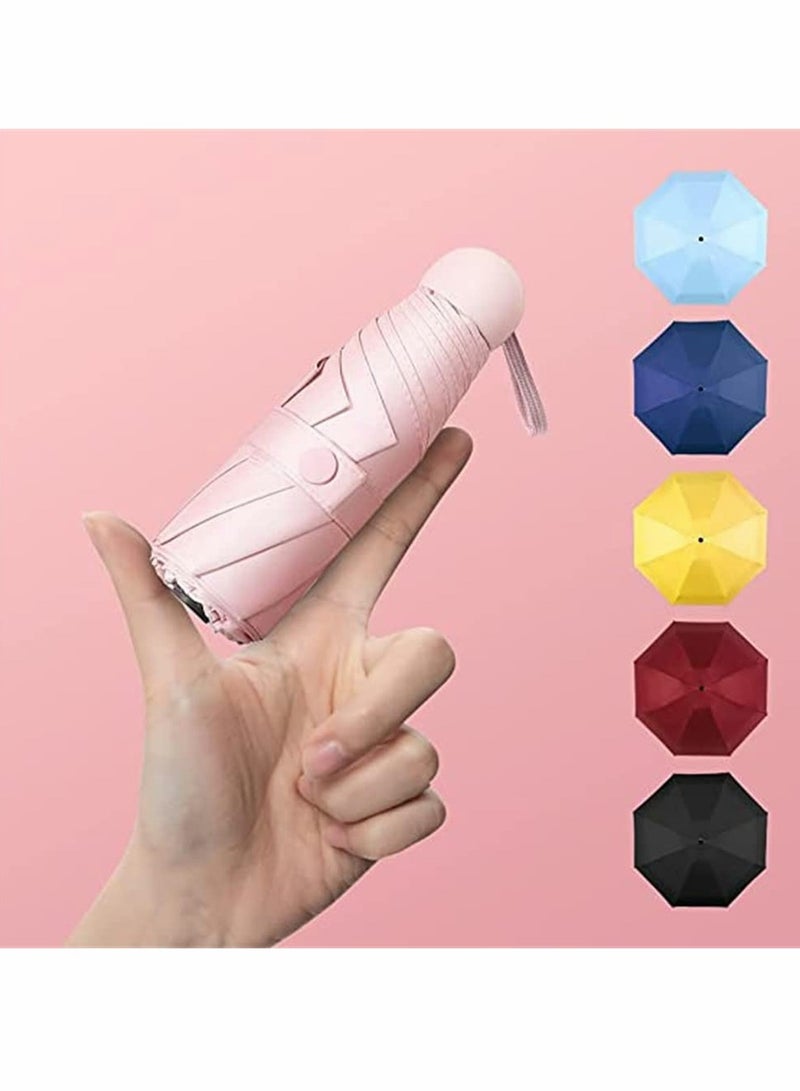 مظلة سفر صغيرة مظلة سفر قابلة للطي مقاومة للرياح خفيفة الوزن محمولة مع حماية 95% من الأشعة فوق البنفسجية للشمس والمطر نمط شائع للنساء باللون الوردي - Image 3