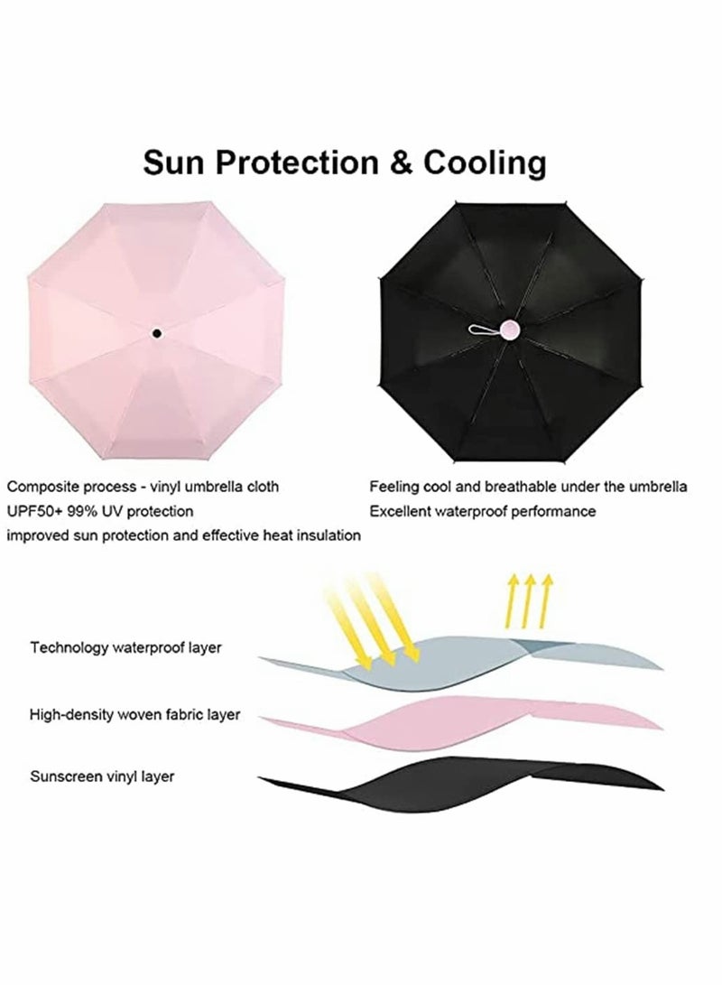 مظلة سفر صغيرة مظلة سفر قابلة للطي مقاومة للرياح خفيفة الوزن محمولة مع حماية 95% من الأشعة فوق البنفسجية للشمس والمطر نمط شائع للنساء باللون الوردي - Image 2